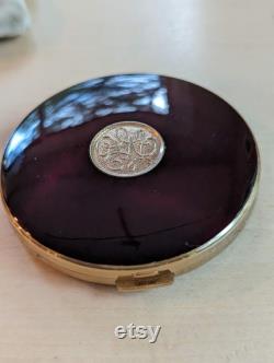 Vintage Ultima II Maroon Enamel Compact P 62 Revlon Translucent Pressed Powder and Original Velvet Sack