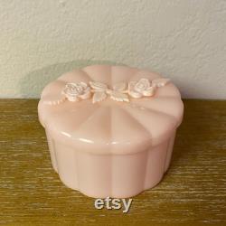 Vintage Vanitee by Menda Pink Plastic Powder Box Hinged Lid with Roses on Top