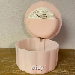 Vintage Vanitee by Menda Pink Plastic Powder Box Hinged Lid with Roses on Top