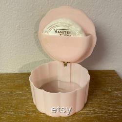 Vintage Vanitee by Menda Pink Plastic Powder Box Hinged Lid with Roses on Top