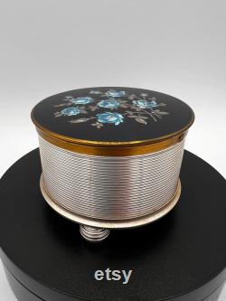 Vintage Vanity Box Vtg Music Powder Box Box 1950s Powder Dish Vintage Accessory Lador Swiss Musica Powder Box Aluminum Music Box Blue Roses
