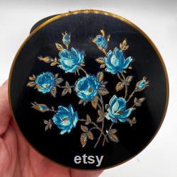 Vintage Vanity Box Vtg Music Powder Box Box 1950s Powder Dish Vintage Accessory Lador Swiss Musica Powder Box Aluminum Music Box Blue Roses