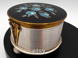 Vintage Vanity Box Vtg Music Powder Box Box 1950s Powder Dish Vintage Accessory Lador Swiss Musica Powder Box Aluminum Music Box Blue Roses
