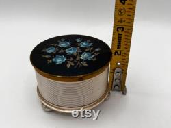 Vintage Vanity Box Vtg Music Powder Box Box 1950s Powder Dish Vintage Accessory Lador Swiss Musica Powder Box Aluminum Music Box Blue Roses