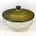 Vintage Vanity Dresser Powder Jar Round Etched Glass Trinket Ring Dish 4.5