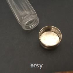 Vintage Vanity Long Glass Powder Toiletries Jar With Silvertone Cap