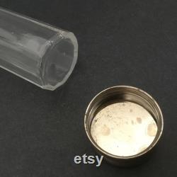Vintage Vanity Long Glass Powder Toiletries Jar With Silvertone Cap