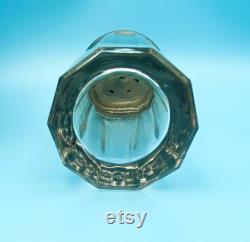 Vintage Vanity Powder Jar Silver Floral Embossed Repoussé Lid with Glass Octagon Shaped Bottle Art Nouveau Vanity Jar