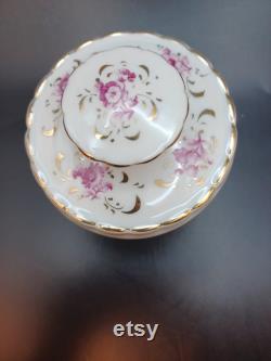 Vintage Vanity Powder Jar Trinket Box with Lid Couleuvre France Pate de Limoges Hand Painted Floral Snake Mark Gold Trim and Accents