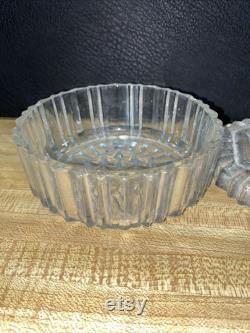 Vintage Vanity Powder Jar Trinket Jewel Box withlid Antique Cut Glass 4.5 Dia