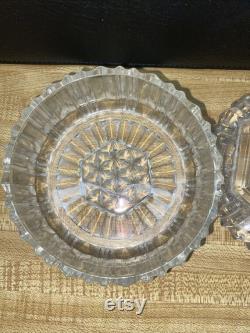 Vintage Vanity Powder Jar Trinket Jewel Box withlid Antique Cut Glass 4.5 Dia