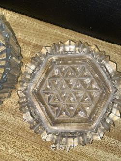 Vintage Vanity Powder Jar Trinket Jewel Box withlid Antique Cut Glass 4.5 Dia