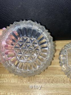 Vintage Vanity Powder Jar Trinket Jewel Box withlid Antique Cut Glass 4.5 Dia