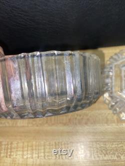 Vintage Vanity Powder Jar Trinket Jewel Box withlid Antique Cut Glass 4.5 Dia