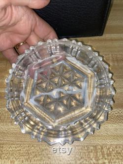 Vintage Vanity Powder Jar Trinket Jewel Box withlid Antique Cut Glass 4.5 Dia