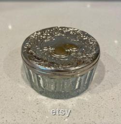 Vintage Vanity Powder Jar With Silverplate Mirror Lid Glass Powder Jar With Silver Mirror Lid Vanity glass dresser jar silver plate lid