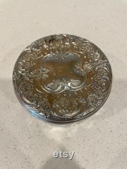 Vintage Vanity Powder Jar With Silverplate Mirror Lid Glass Powder Jar With Silver Mirror Lid Vanity glass dresser jar silver plate lid