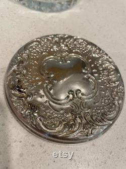 Vintage Vanity Powder Jar With Silverplate Mirror Lid Glass Powder Jar With Silver Mirror Lid Vanity glass dresser jar silver plate lid