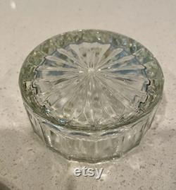 Vintage Vanity Powder Jar With Silverplate Mirror Lid Glass Powder Jar With Silver Mirror Lid Vanity glass dresser jar silver plate lid