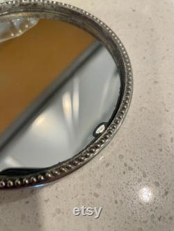 Vintage Vanity Powder Jar With Silverplate Mirror Lid Glass Powder Jar With Silver Mirror Lid Vanity glass dresser jar silver plate lid