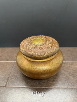 Vintage Victor Silver Co. Sterling Silver Plate Vanity powder jar with gold finish, 1930's