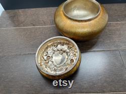 Vintage Victor Silver Co. Sterling Silver Plate Vanity powder jar with gold finish, 1930's