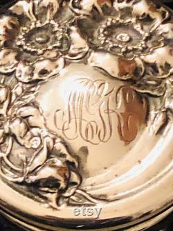 Vintage Victorian Engraved Sterling Silver Glass Powder Jar in Excellent Condition