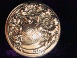 Vintage Victorian Engraved Sterling Silver Glass Powder Jar in Excellent Condition
