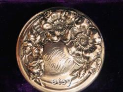 Vintage Victorian Engraved Sterling Silver Glass Powder Jar in Excellent Condition