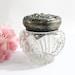 Vintage Victorian Faceted Lead Glass Powder Jar with Deeply Embossed Metal Lid Dogwood Design, 20s-30s Era