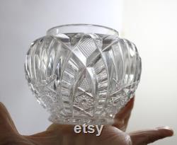 Vintage Victorian Faceted Lead Glass Powder Jar with Deeply Embossed Metal Lid Dogwood Design, 20s-30s Era
