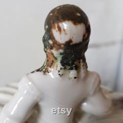 Vintage Victorian Lady Powder Box Dish Porcelain Iridescent Antique Trinket Candy Bowl Lid