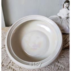 Vintage Victorian Lady Powder Box Dish Porcelain Iridescent Antique Trinket Candy Bowl Lid