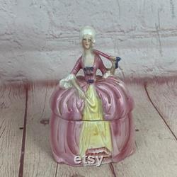 Vintage Victorian Pink and Creamy White Porcelain Lady Powder Box Trinket Box Dresser Box Marked Germany