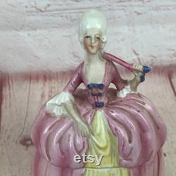 Vintage Victorian Pink and Creamy White Porcelain Lady Powder Box Trinket Box Dresser Box Marked Germany