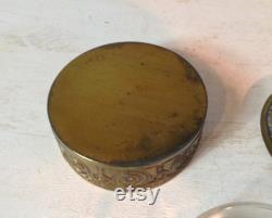 Vintage Victorian Style Brass Vanity Trinket Dish with Portrait of Woman, Progress Novelty Casting Works Powder Box with Mirror and Glass Insert