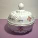 Vintage WESTMORELAND MILK GLASS Grape Pattern Round Powder Jar with Hand-Painted Flowers