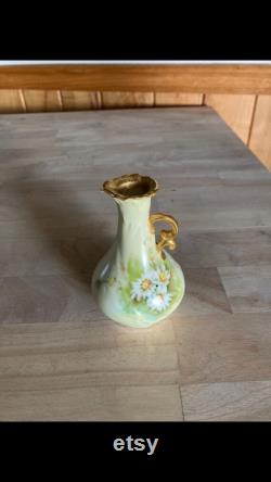 Vintage W.G. and Co. Limoges France Hand-Painted Cruet Daisies Daisy Pitcher Vanity Dresser Vintage Floral Vintage Flowers