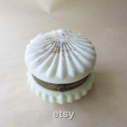 Vintage Wavecrest Circa 1898 Cream Enameled Dresser Box Jar Handpainted Victorian Opaque Glass Vanity Jar