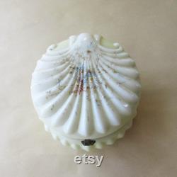 Vintage Wavecrest Circa 1898 Cream Enameled Dresser Box Jar Handpainted Victorian Opaque Glass Vanity Jar