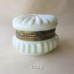 Vintage Wavecrest Circa 1898 Cream Enameled Dresser Box Jar Handpainted Victorian Opaque Glass Vanity Jar