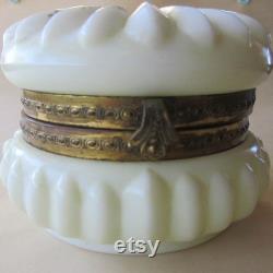 Vintage Wavecrest Circa 1898 Cream Enameled Dresser Box Jar Handpainted Victorian Opaque Glass Vanity Jar