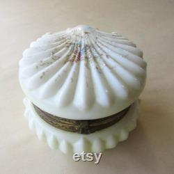 Vintage Wavecrest Circa 1898 Cream Enameled Dresser Box Jar Handpainted Victorian Opaque Glass Vanity Jar