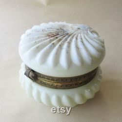Vintage Wavecrest Circa 1898 Cream Enameled Dresser Box Jar Handpainted Victorian Opaque Glass Vanity Jar