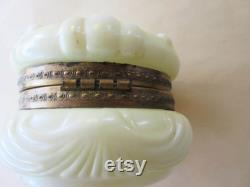 Vintage Wavecrest Circa 1898 Cream Enameled Dresser Box Jar Handpainted Victorian Opaque Glass Vanity Jar