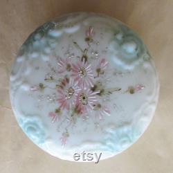 Vintage Wavecrest Circa 1898 Enameled Dresser Box Jar Hand Painted Victorian Opaque Glass Vanity Jar