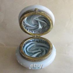 Vintage Wavecrest Circa 1898 Enameled Dresser Box Jar Hand Painted Victorian Opaque Glass Vanity Jar