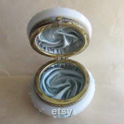Vintage Wavecrest Circa 1898 Enameled Dresser Box Jar Hand Painted Victorian Opaque Glass Vanity Jar