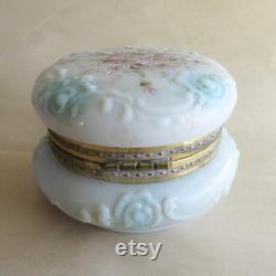 Vintage Wavecrest Circa 1898 Enameled Dresser Box Jar Hand Painted Victorian Opaque Glass Vanity Jar