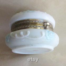 Vintage Wavecrest Circa 1898 Enameled Dresser Box Jar Hand Painted Victorian Opaque Glass Vanity Jar